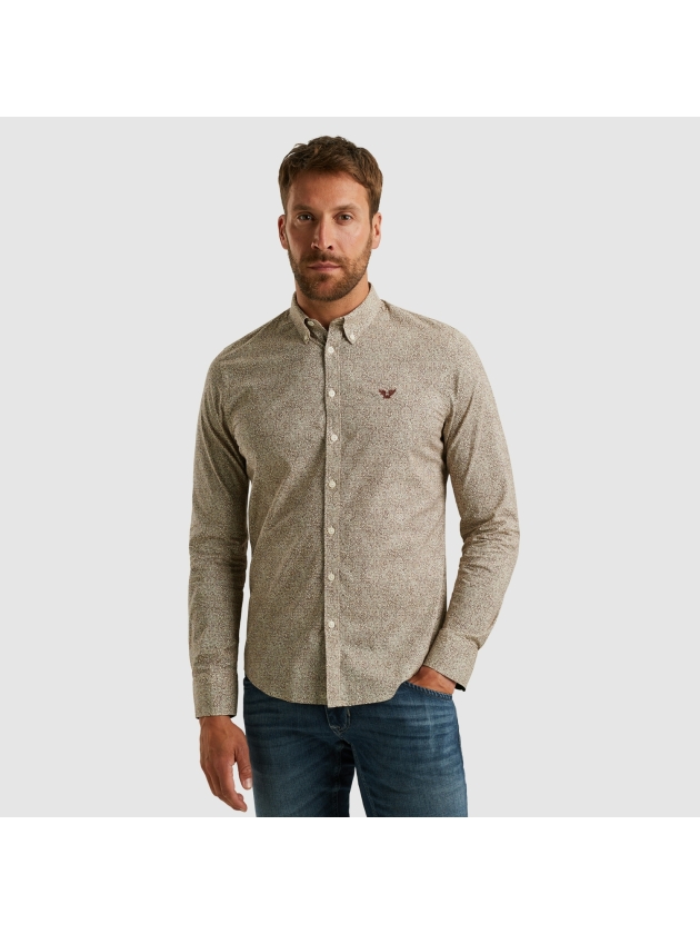 PME Legend LONG SLEEVE SHIRT Print on Ctn Str 8203 Marron