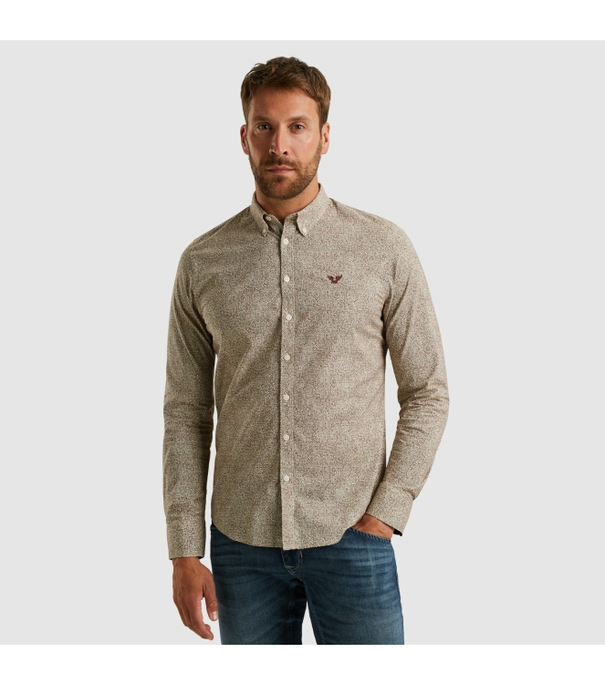 PME Legend LONG SLEEVE SHIRT Print on Ctn Str 8203 Marron