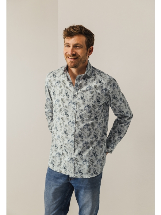 State of Art Shirt LS Print Popli 3857 Olijfgroen