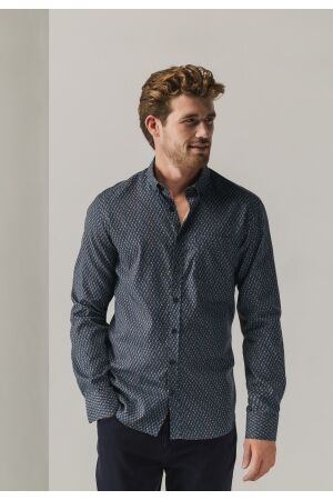 State of Art Shirt LS Print - Pop 5956 Donkerblauw