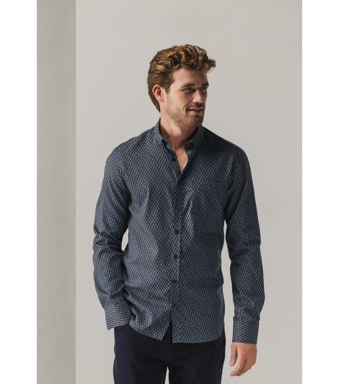 State of Art Shirt LS Print - Pop 5956 Donkerblauw