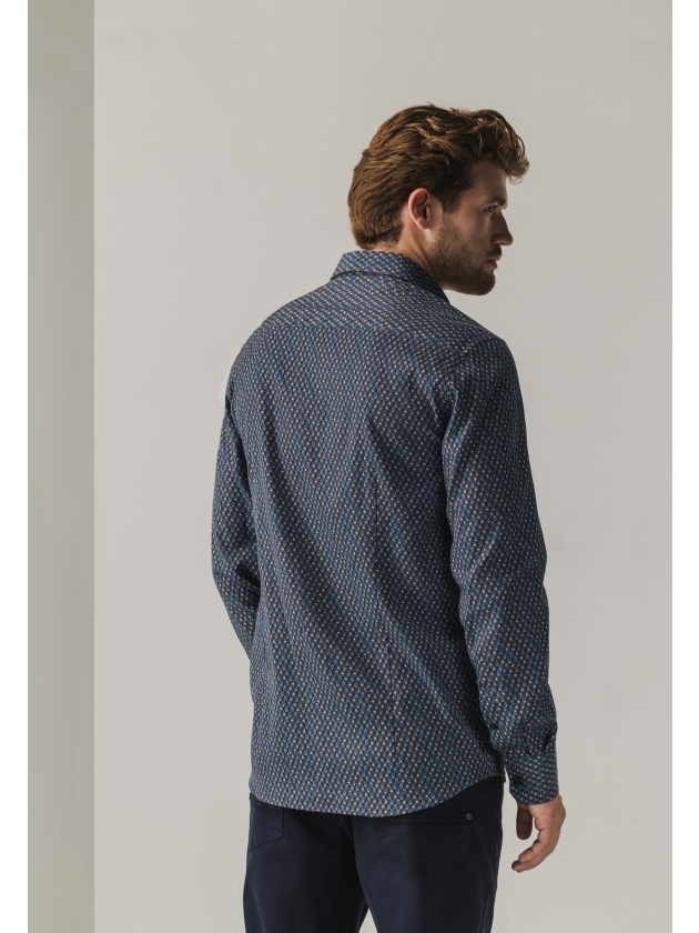 State of Art Shirt LS Print - Pop 5956 Donkerblauw