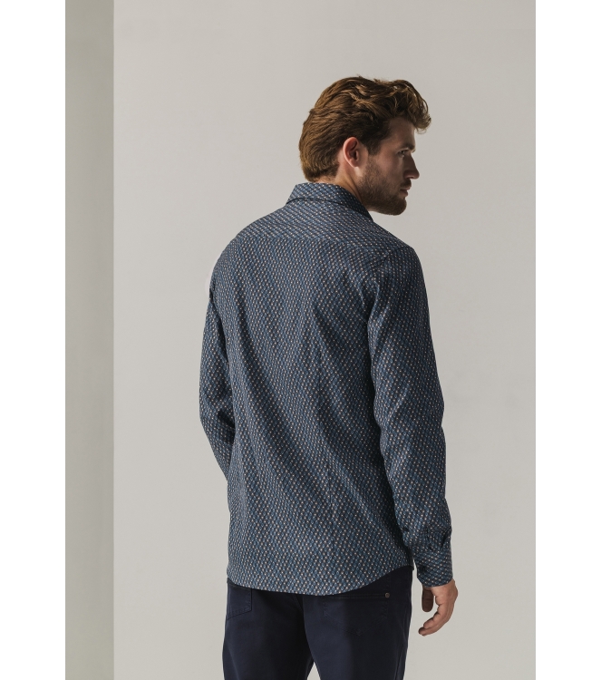 State of Art Shirt LS Print - Pop 5956 Donkerblauw