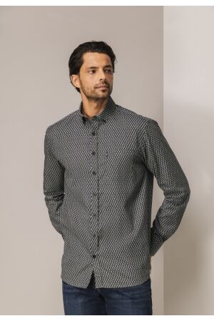 State of Art Shirt LS Print - Pop 9883 Donkerantraciet