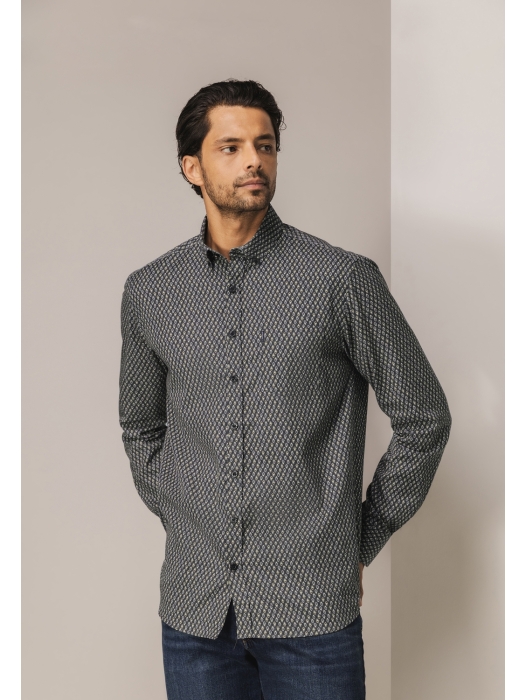 State of Art Shirt LS Print - Pop 9883 Donkerantraciet