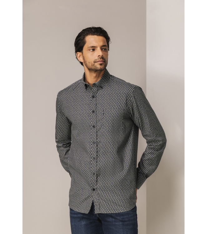 State of Art Shirt LS Print - Pop 9883 Donkerantraciet