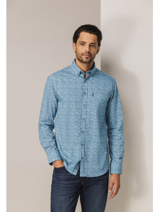 State of Art Shirt LS Print - Pop 5611 Grijsblauw