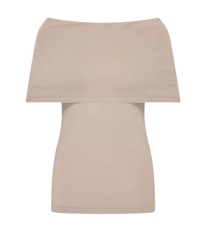 Expresso Knitted top with folded off-shoulde EX260 Pebble