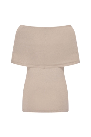 Expresso Knitted top with folded off-shoulde EX260 Pebble