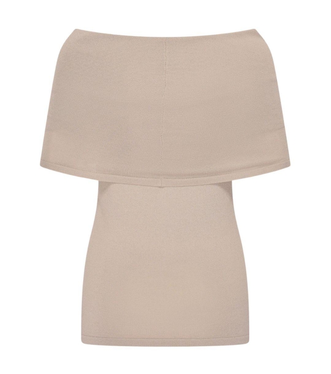 Expresso Knitted top with folded off-shoulde EX260 Pebble