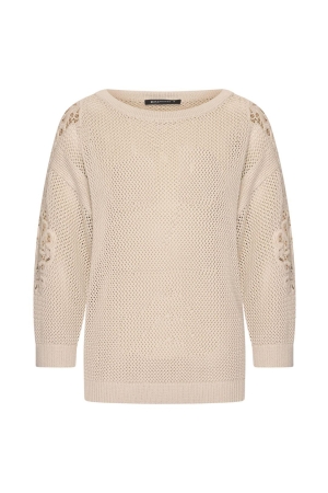 Expresso Pullover with lace inserts EX260 Pebble