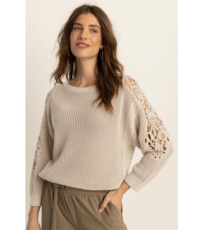 Expresso Pullover with lace inserts EX260 Pebble