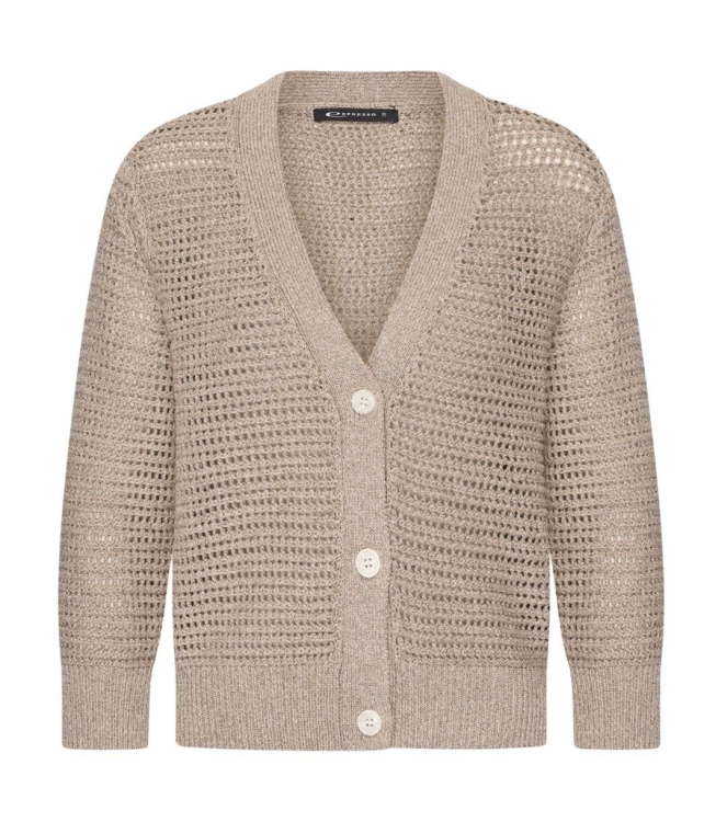 Expresso Cardigan in a metallic cord yarn EX260 Pebble