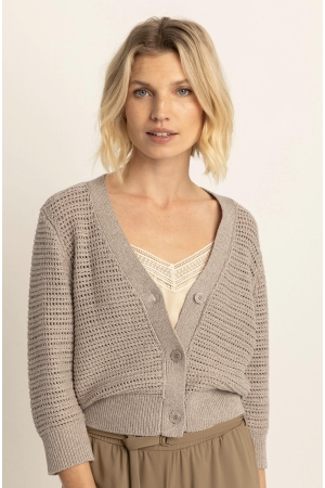 Expresso Cardigan in a metallic cord yarn EX260 Pebble