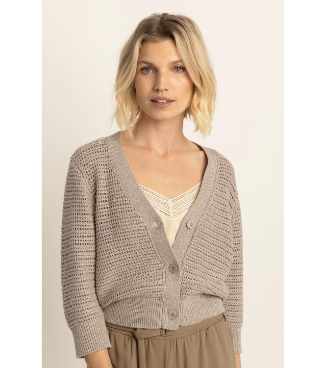 Expresso Cardigan in a metallic cord yarn EX260 Pebble