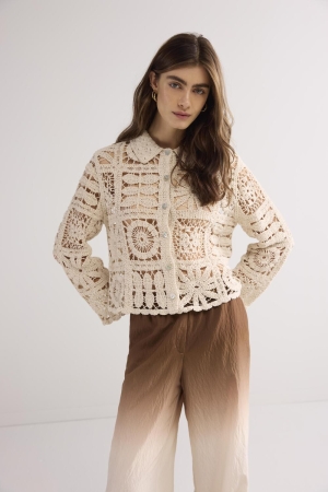 Summum Woman Short cardigan flower crochet knit 000122 Ivory