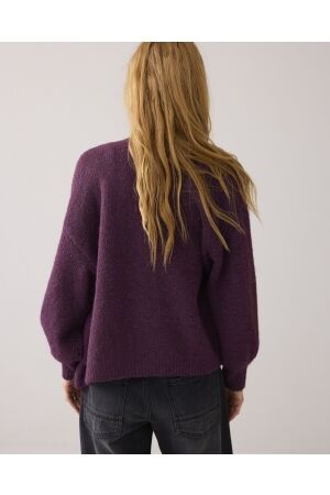 Summum Woman Puff sleeve cardigan cozy melange knit 324 Wineberry