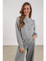 NUKUS Beatriz Pullover Flower 58 grey melange