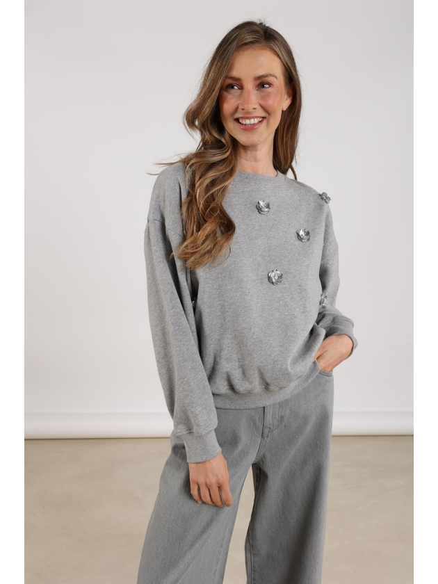 NUKUS Beatriz Pullover Flower 58 grey melange