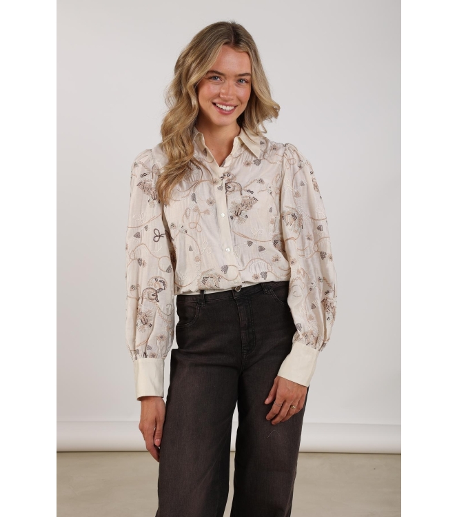 NUKUS Preston Blouse Embroidery 9 sand