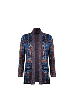 Sarto Fashion Cardigan shawlcollar p1721 mocca-navy+ mohair jacquard