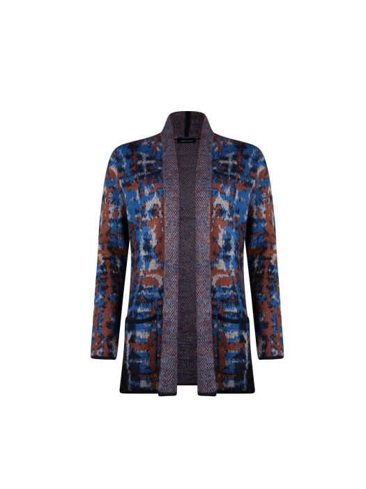 Sarto Fashion Cardigan shawlcollar p1721 mocca-navy+ mohair jacquard