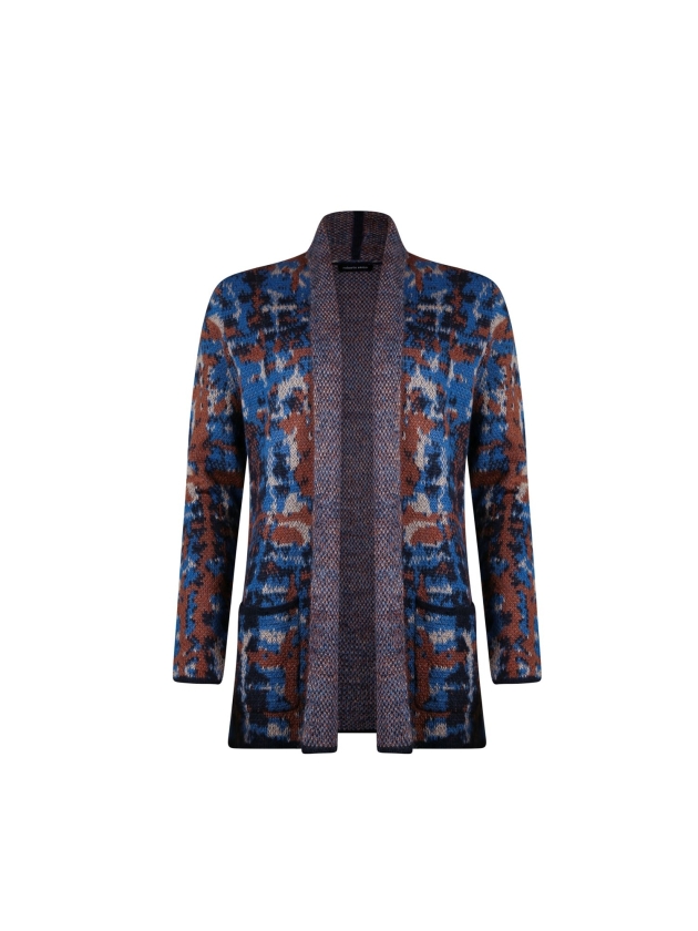 Sarto Fashion Cardigan shawlcollar p1721 mocca-navy+ mohair jacquard
