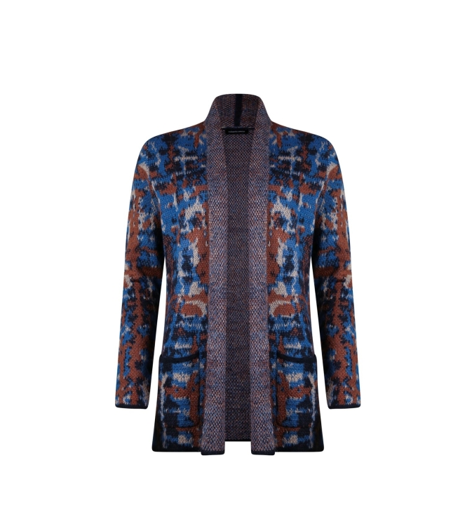 Sarto Fashion Cardigan shawlcollar p1721 mocca-navy+ mohair jacquard