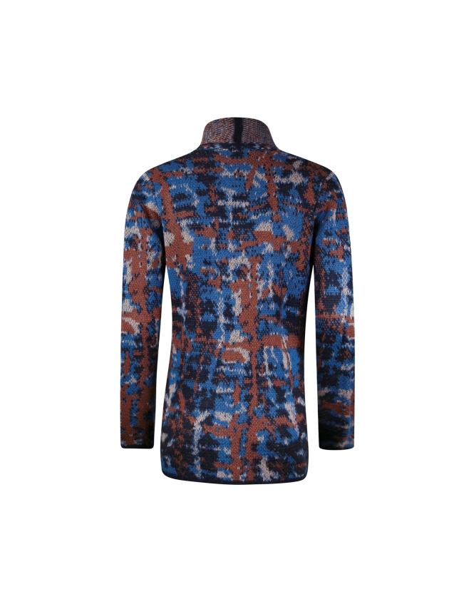 Sarto Fashion Cardigan shawlcollar p1721 mocca-navy+ mohair jacquard
