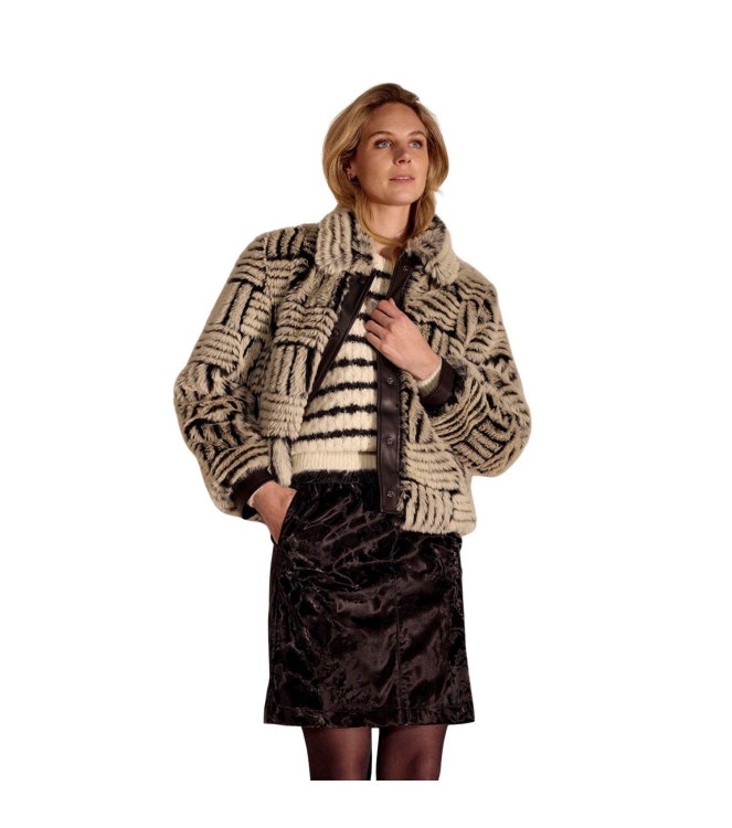 Tramontana Jacket Faux Fur PU Details 6802 Stone/black