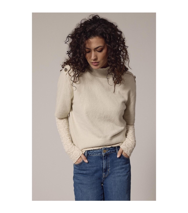 Tramontana Short-Sleeve Jumper Button Detail 6801 Stone mel