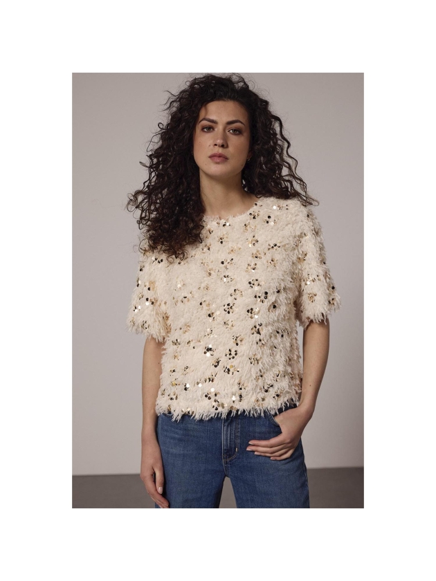 Tramontana Feathered Sequin Top 6800 Stone