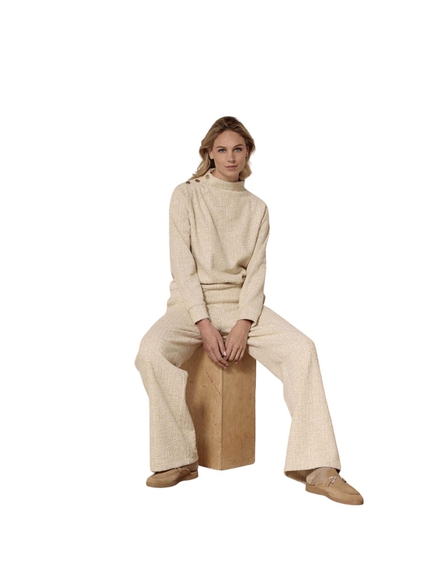 Tramontana Lurex Boucl Wide-Leg Trousers 6801 Stone mel