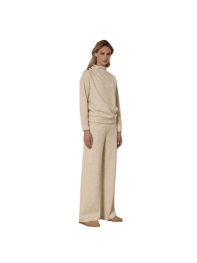 Tramontana Lurex Boucl Wide-Leg Trousers 6801 Stone mel