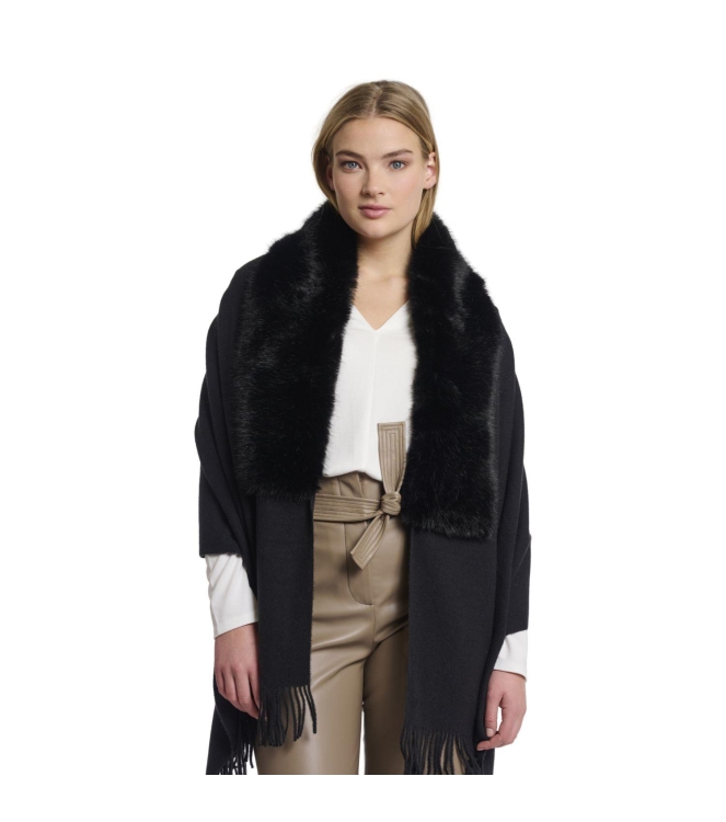 Rino en Pelle Cape with fur details 9900 black