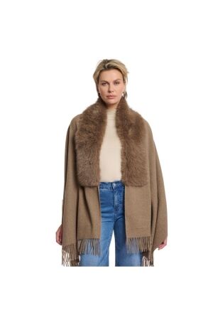 Rino en Pelle Cape with fur details 10868 toffee