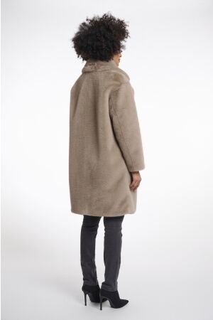 Rino en Pelle Single breasted faux fur coat with detachable coll 10868 toffee