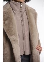 Rino en Pelle Single breasted faux fur coat with detachable coll 10868 toffee