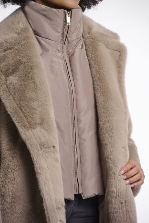 Rino en Pelle Single breasted faux fur coat with detachable coll 10868 toffee