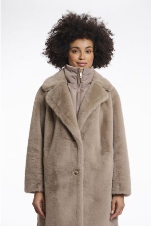 Rino en Pelle Single breasted faux fur coat with detachable coll 10868 toffee