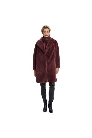 Rino en Pelle Single breasted faux fur coat with detachable coll 10873 chocolate bean