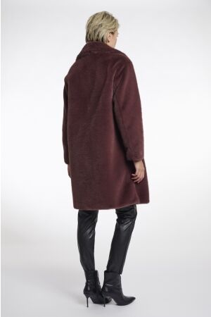 Rino en Pelle Single breasted faux fur coat with detachable coll 10873 chocolate bean