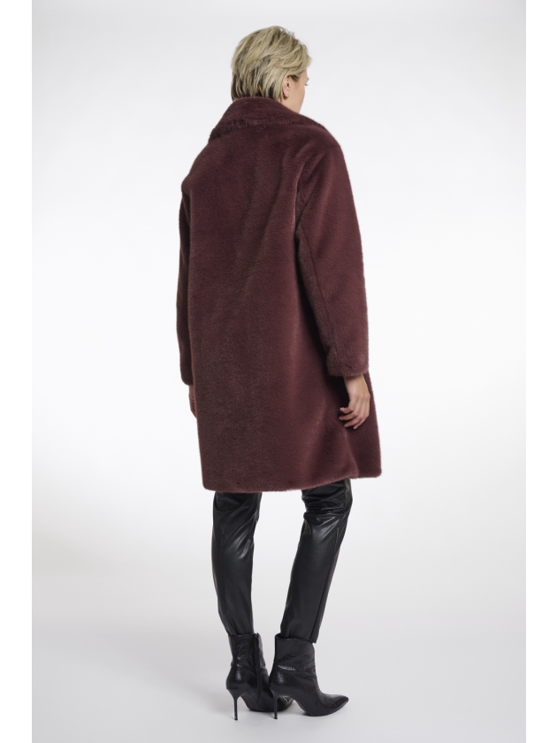 Rino en Pelle Single breasted faux fur coat with detachable coll 10873 chocolate bean