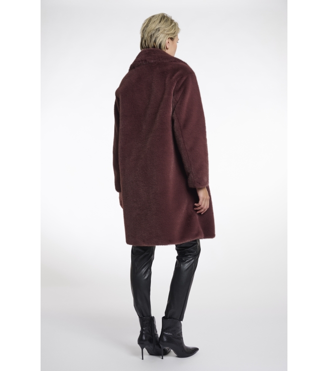 Rino en Pelle Single breasted faux fur coat with detachable coll 10873 chocolate bean