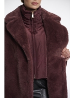 Rino en Pelle Single breasted faux fur coat with detachable coll 10873 chocolate bean