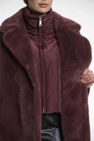 Rino en Pelle Single breasted faux fur coat with detachable coll 10873 chocolate bean