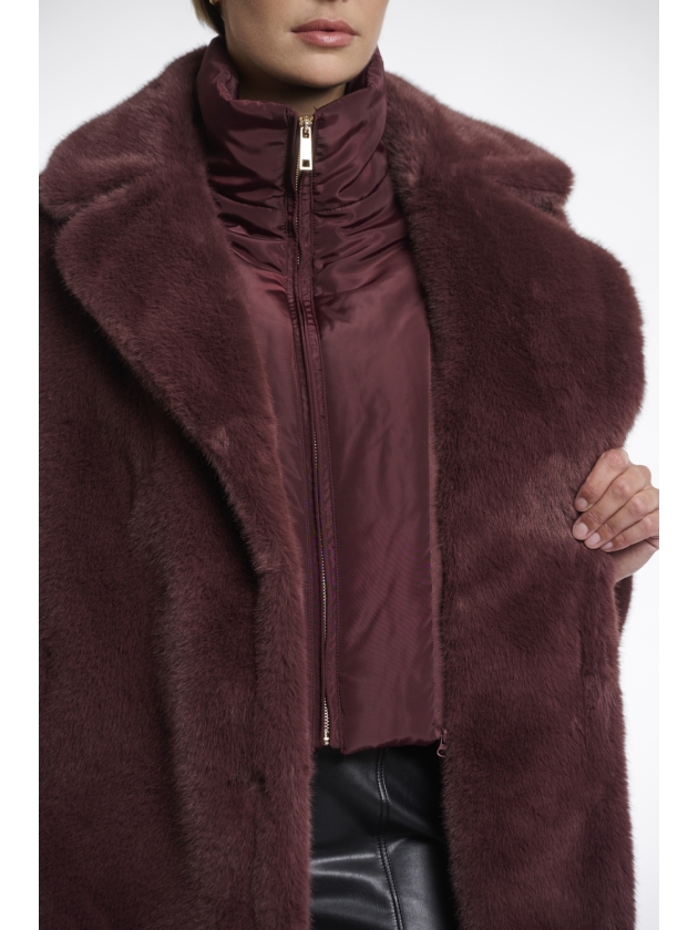Rino en Pelle Single breasted faux fur coat with detachable coll 10873 chocolate bean
