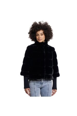 Rino en Pelle Faux fur jacket with knitted sleeves 9900 black