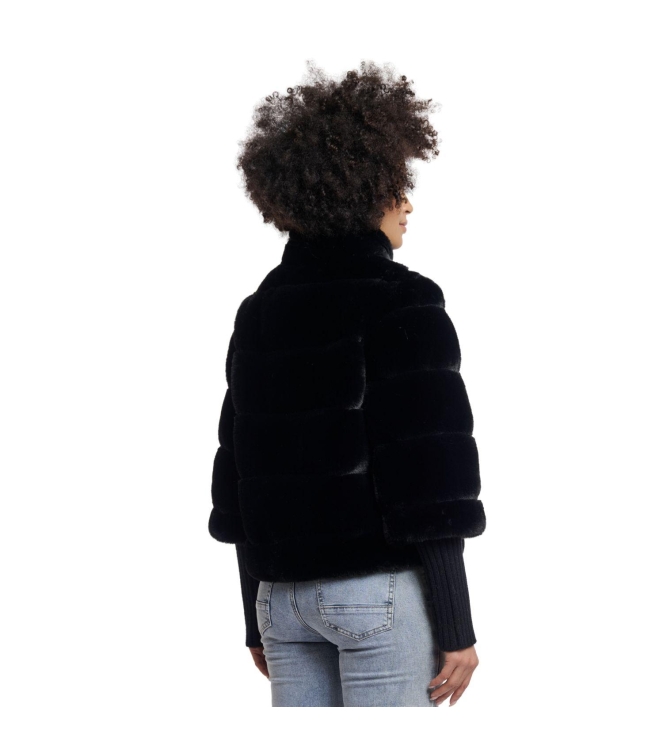 Rino en Pelle Faux fur jacket with knitted sleeves 9900 black
