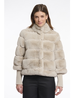 Rino en Pelle Faux fur jacket with knitted sleeves 9030 birch